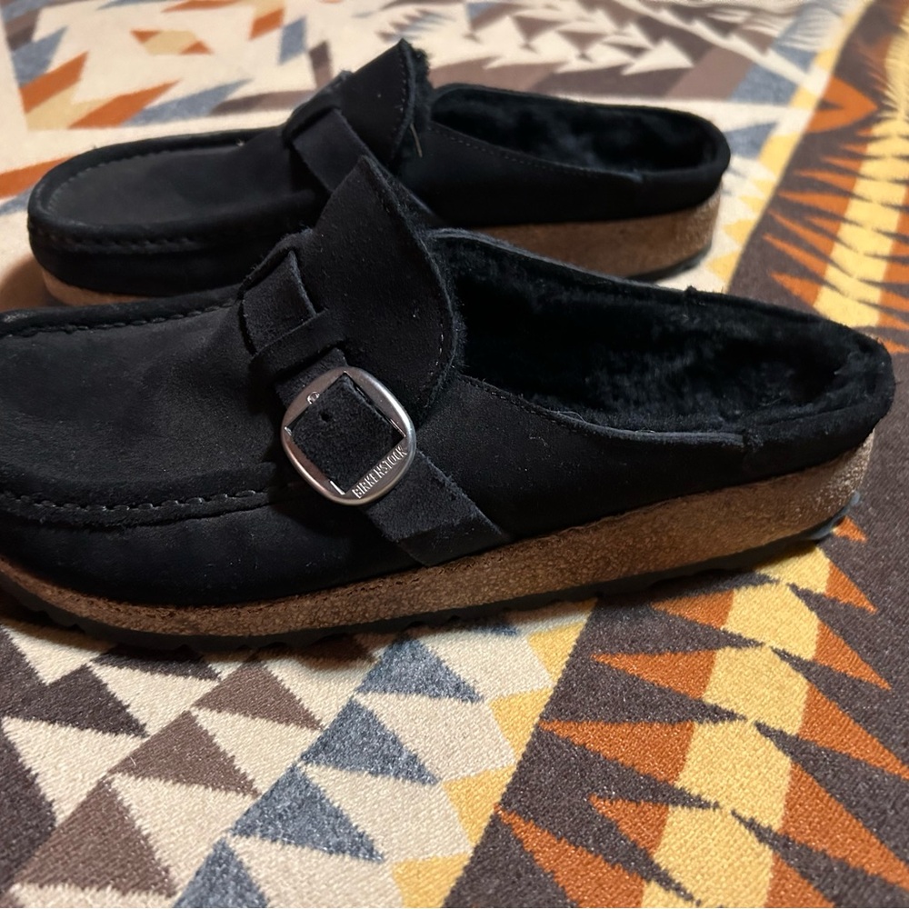 Birkenstock Black Loafers with Silver Buckle